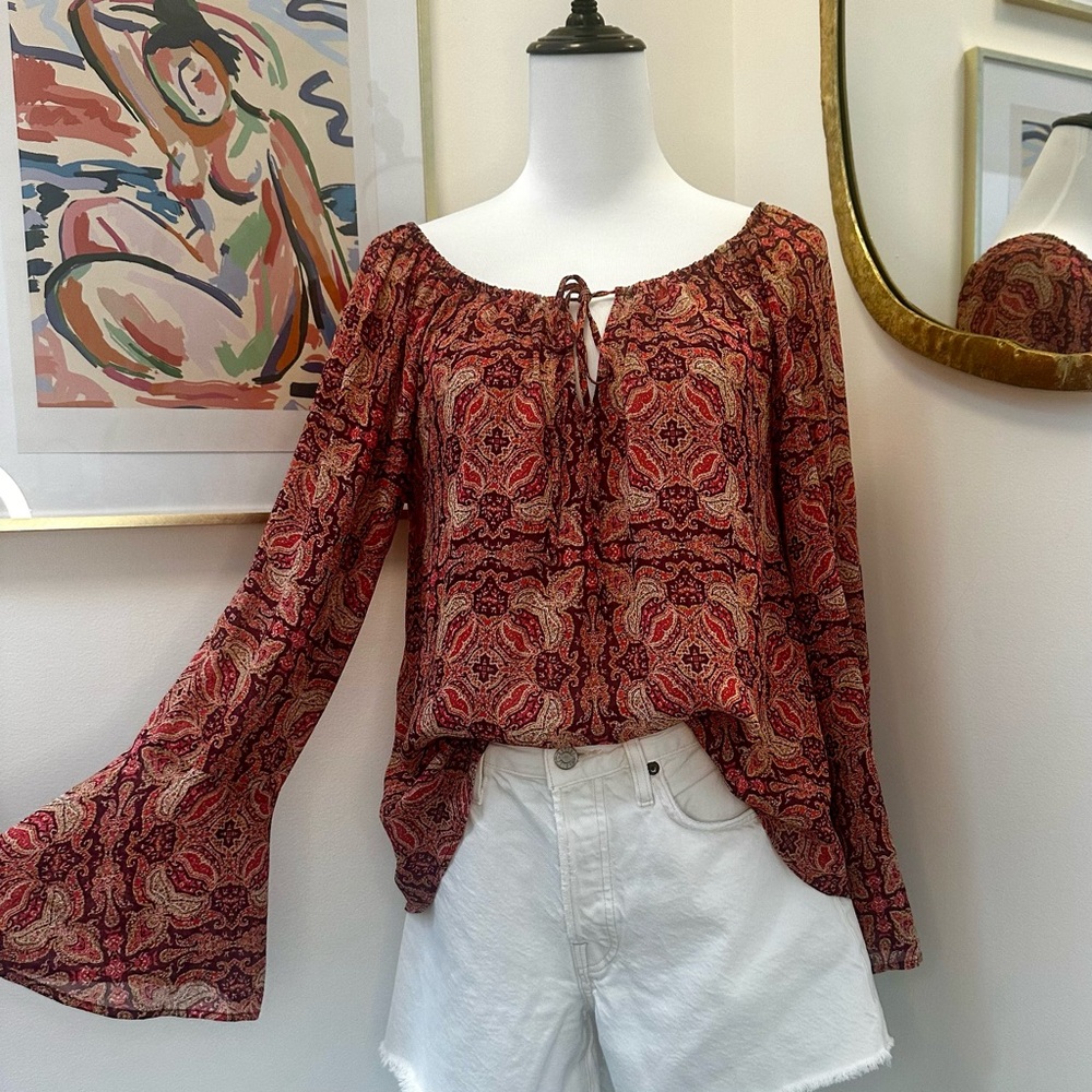 Sanctuary Bell Sleeve Blouse with Tie Front - Size S - Great for Spring!